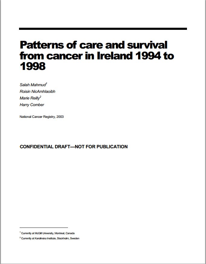 Patterns of care and survival from cancer in Ireland 1994 to 1998