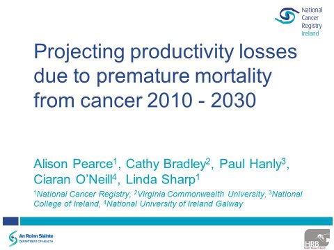 Image for Projecting productivity losses due to premature mortality from cancer 2010 - 2030