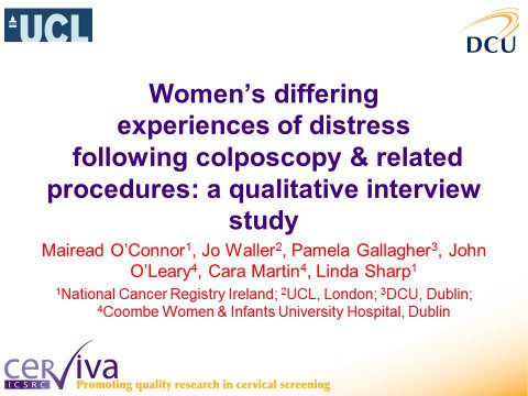 Image for Women&#039;s differing experiences of distress following colposcopy and related procedures: a qualitative interview study