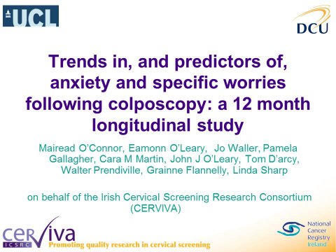 Image for Trends in, and predictors of, anxiety and specific worries following colposcopy: a 12 month longitudinal study